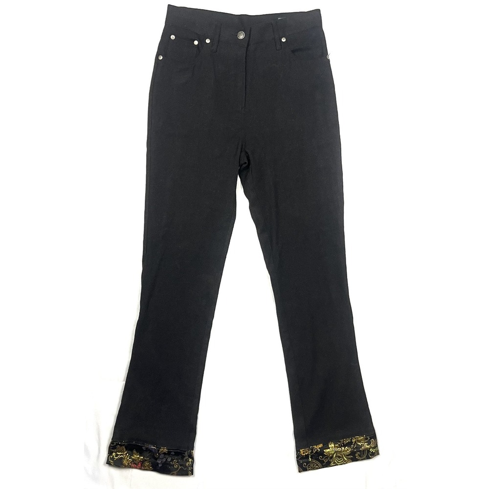 JOVI Womens Size 11 Black Sparkle Chino Pants Embroidered Floral Hem Evening
